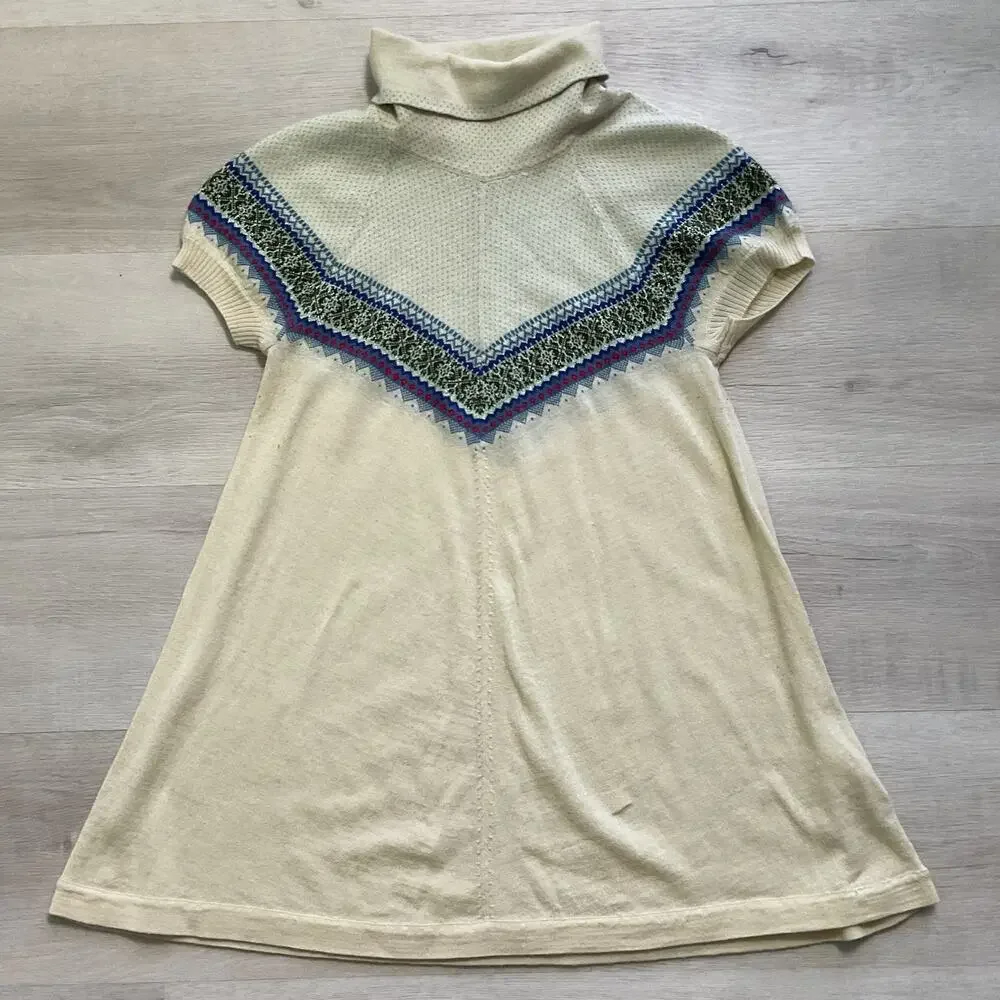 Free People Womens TurtleNeck A Line Wool Blend Fair Isle Print Beige Medium
